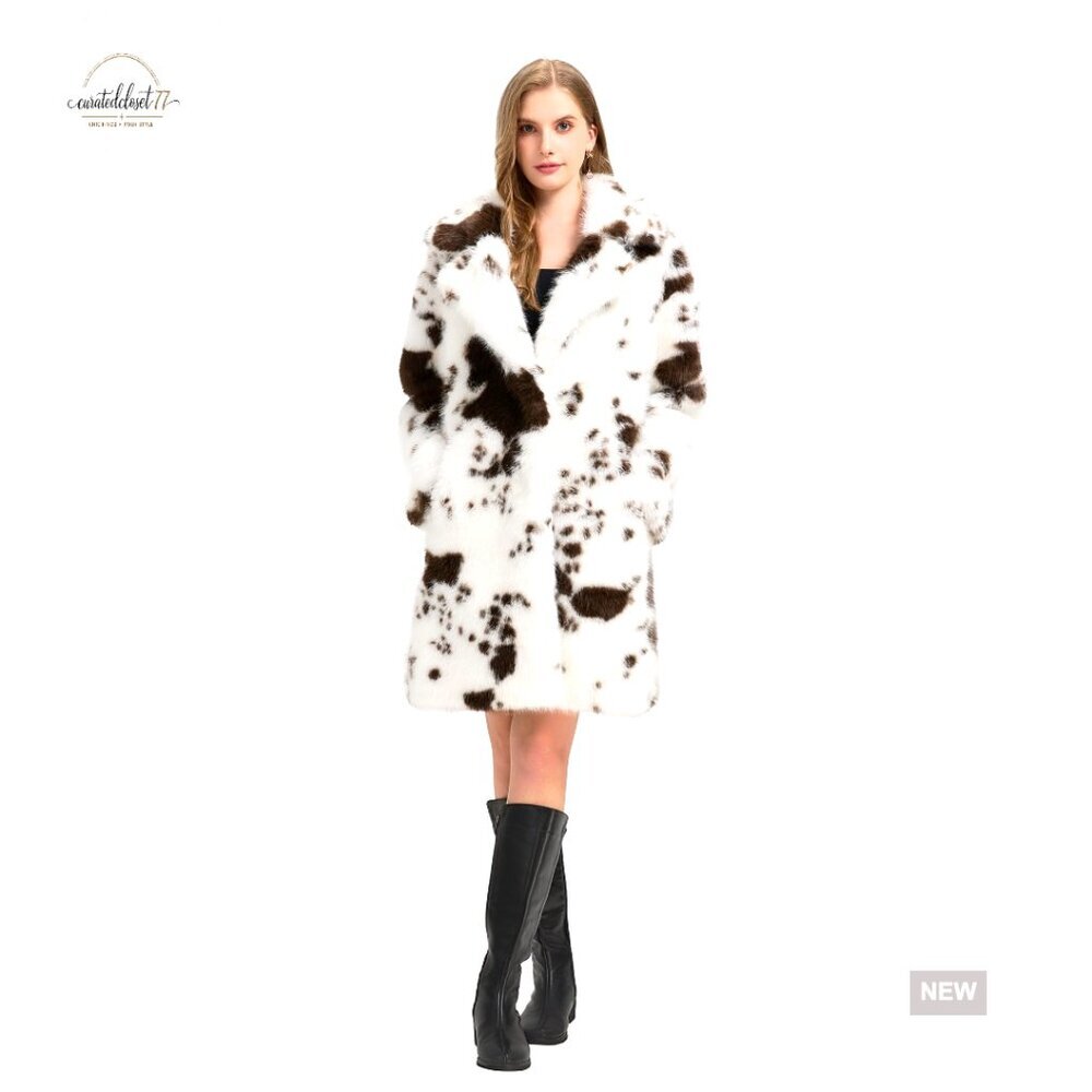 Reversible Faux Fur Trench Coat Leopard Print Suede Lining Winter Maxi